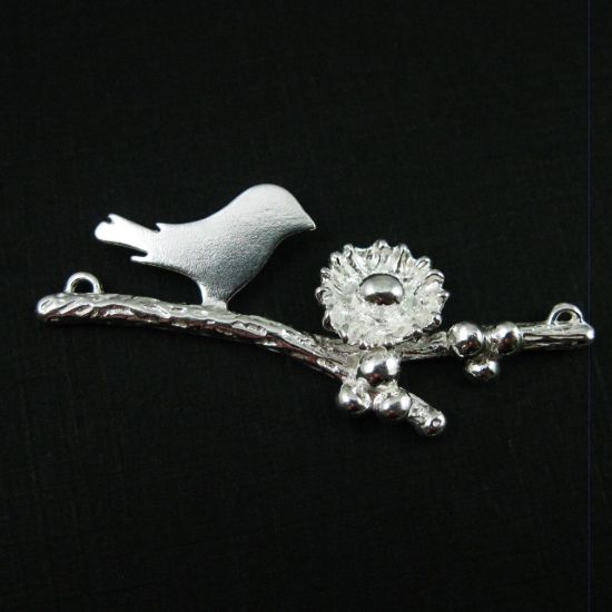 Wholesale Sterling Silver Bird perched on a Branch with Nest and 1 Egg, Charms and Pendants for Jewelry Making, Wholesale Findings