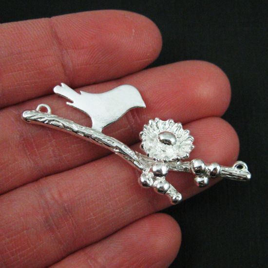 Wholesale Sterling Silver Bird perched on a Branch with Nest and 1 Egg, Charms and Pendants for Jewelry Making, Wholesale Findings