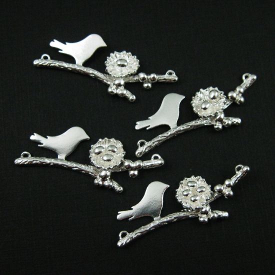 Wholesale Sterling Silver Bird perched on a Branch with Nest and 1 Egg, Charms and Pendants for Jewelry Making, Wholesale Findings