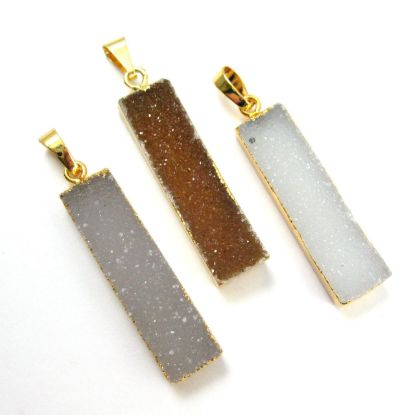Wholesale Natural Druzy Agate Bar Pendant, 24K Gold plated Long Vertical Bar,Druzy Bar Necklace Rectangle Pendant