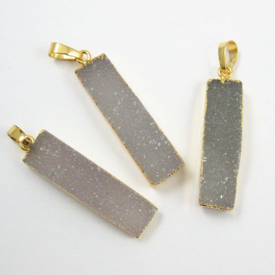 Wholesale Natural Druzy Agate Bar Pendant, 24K Gold plated Long Vertical Bar,Druzy Bar Necklace Rectangle Pendant