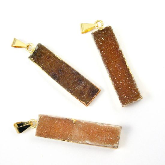 Wholesale Natural Druzy Agate Bar Pendant, 24K Gold plated Long Vertical Bar,Druzy Bar Necklace Rectangle Pendant