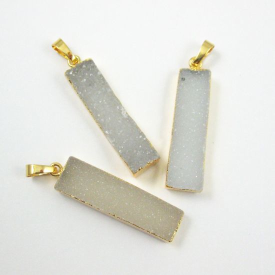 Wholesale Natural Druzy Agate Bar Pendant, 24K Gold plated Long Vertical Bar,Druzy Bar Necklace Rectangle Pendant