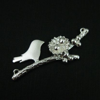 Wholesale Sterling Silver Bird perched on a Branch with Nest and 2 Eggs, Charms and Pendants for Jewelry Making, Wholesale Findings