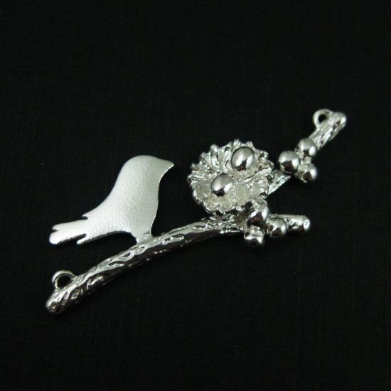 Wholesale Sterling Silver Bird perched on a Branch with Nest and 2 Eggs, Charms and Pendants for Jewelry Making, Wholesale Findings