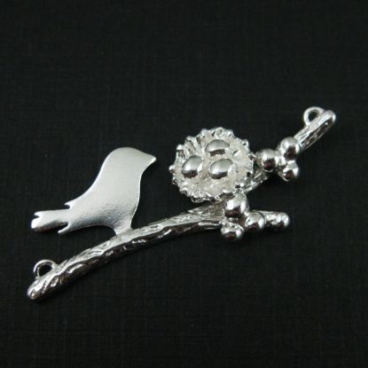 Wholesale Sterling Silver Bird perched on a Branch with Nest and 3 Eggs, Charms and Pendants for Jewelry Making, Wholesale Findings