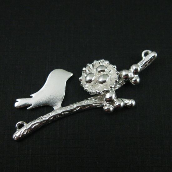 Wholesale Sterling Silver Bird perched on a Branch with Nest and 3 Eggs, Charms and Pendants for Jewelry Making, Wholesale Findings