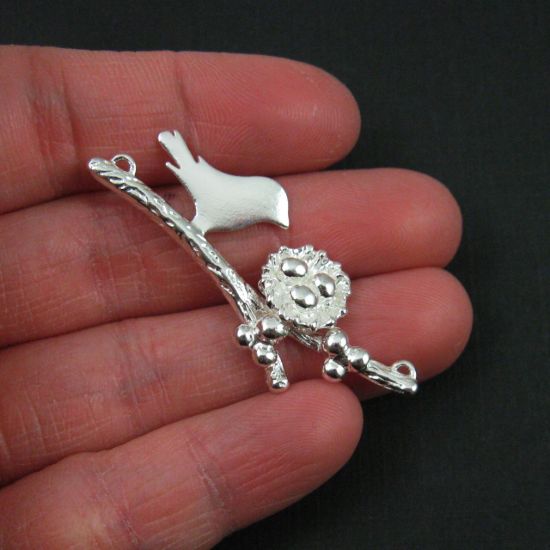 Wholesale Sterling Silver Bird perched on a Branch with Nest and 3 Eggs, Charms and Pendants for Jewelry Making, Wholesale Findings