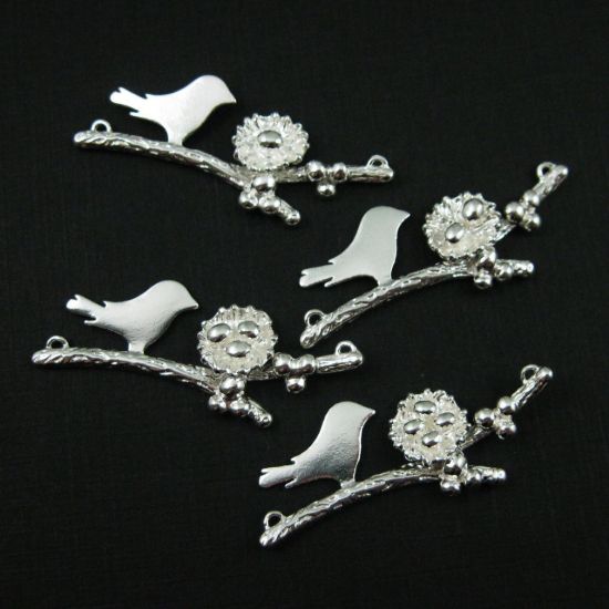 Wholesale Sterling Silver Bird perched on a Branch with Nest and 4 Eggs, Charms and Pendants for Jewelry Making, Wholesale Findings