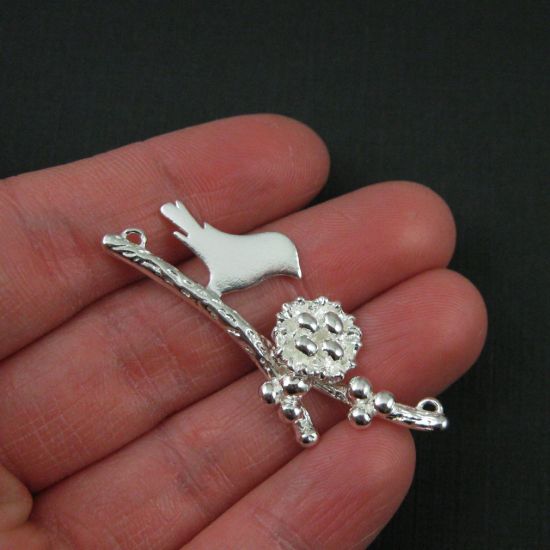 Wholesale Sterling Silver Bird perched on a Branch with Nest and 4 Eggs, Charms and Pendants for Jewelry Making, Wholesale Findings