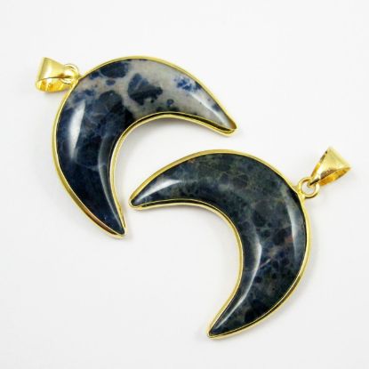 Wholesale Natural Sodalite Necklace Pendant, Arch Shape Pendant, Natural Sodalite, Crescent Shape Pendant Gold plated Brass - 34mm