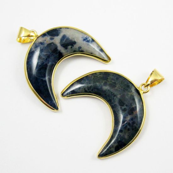 Wholesale Natural Sodalite Necklace Pendant, Arch Shape Pendant, Natural Sodalite, Crescent Shape Pendant Gold plated Brass - 34mm