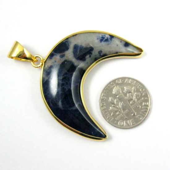 Wholesale Natural Sodalite Necklace Pendant, Arch Shape Pendant, Natural Sodalite, Crescent Shape Pendant Gold plated Brass - 34mm