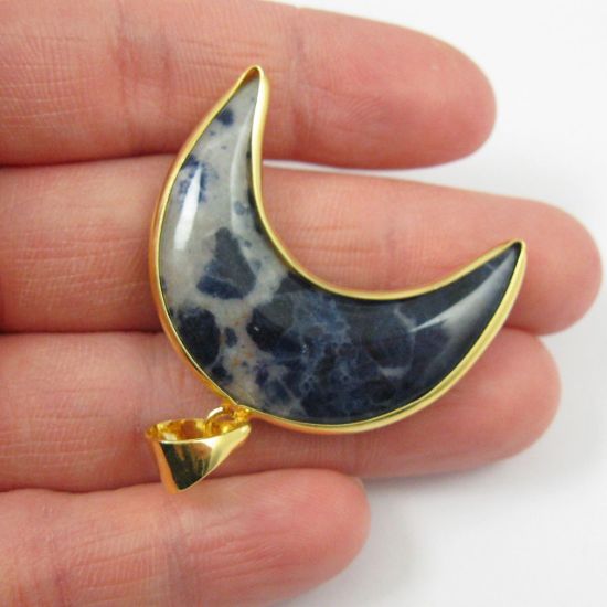 Wholesale Natural Sodalite Necklace Pendant, Arch Shape Pendant, Natural Sodalite, Crescent Shape Pendant Gold plated Brass - 34mm