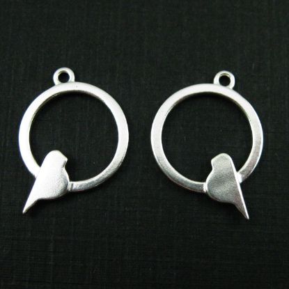 Wholesale Sterling Silver Bird Perched in a Circle Charm, Charms and Pendants for Jewelry Making, Wholesale Findings