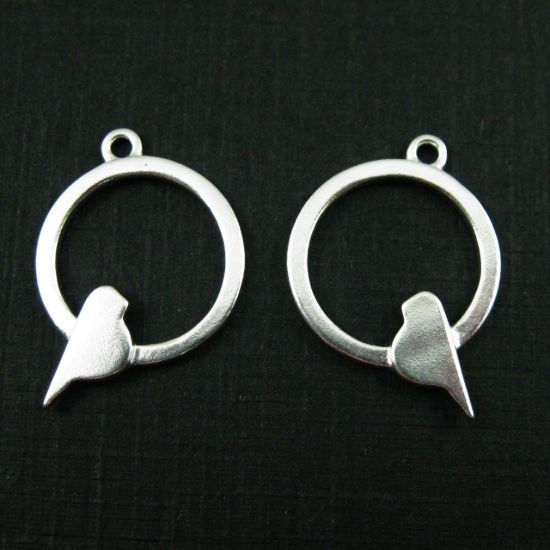 Wholesale Sterling Silver Bird Perched in a Circle Charm, Charms and Pendants for Jewelry Making, Wholesale Findings