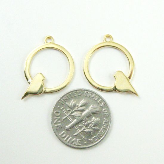 Wholesale Gold plated Sterling Silver Bird Perched in a Circle Charm, Charms and Pendants for Jewelry Making, Wholesale Findings