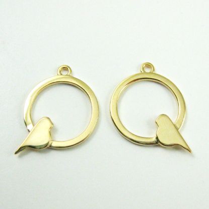 Wholesale Gold plated Sterling Silver Bird Perched in a Circle Charm, Charms and Pendants for Jewelry Making, Wholesale Findings