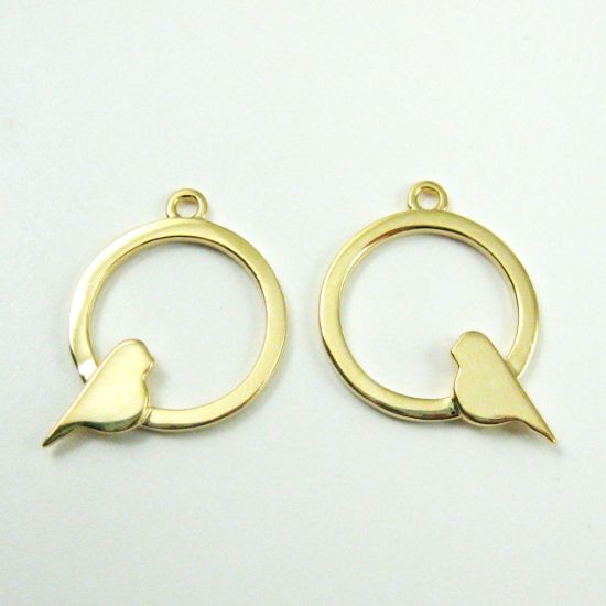 Wholesale Gold plated Sterling Silver Bird Perched in a Circle Charm, Charms and Pendants for Jewelry Making, Wholesale Findings