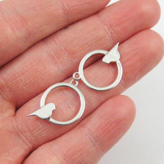 Wholesale Rhodium plated Sterling Silver Bird Perched in a Circle Charm, Charms and Pendants for Jewelry Making, Wholesale Findings