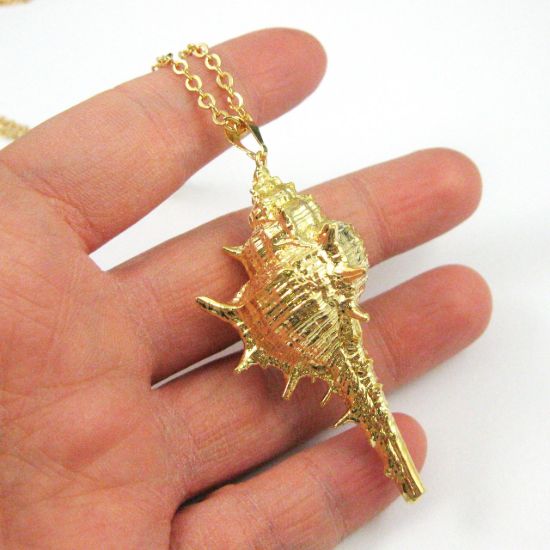 Wholesale Gold Spike Pendant,Natural Cabrits Murex Pendant, Gold plated Shell Pendant