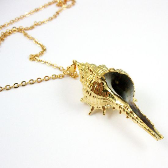 Wholesale Gold Spike Pendant,Natural Cabrits Murex Pendant, Gold plated Shell Pendant