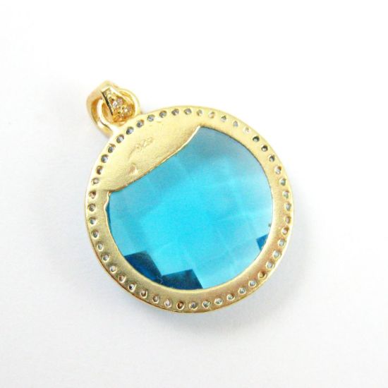 Wholesale Gold plated Sterling Silver Blue Topaz Quartz Bezel Gemstone Round Pave Pendant, Wholesale Gemstone Pendants for Jewelry Making