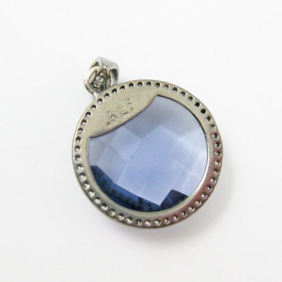Wholesale Oxidized Sterling Silver Iolite Quartz Bezel Gemstone Round Pave Pendant, Wholesale Gemstone Pendants for Jewelry Making
