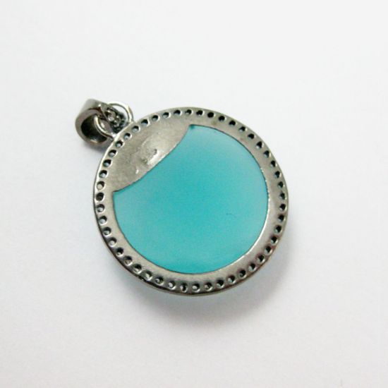Wholesale Oxidized Sterling Silver Peru Chalcedony Bezel Gemstone Round Pave Pendant, Wholesale Gemstone Pendants for Jewelry Making