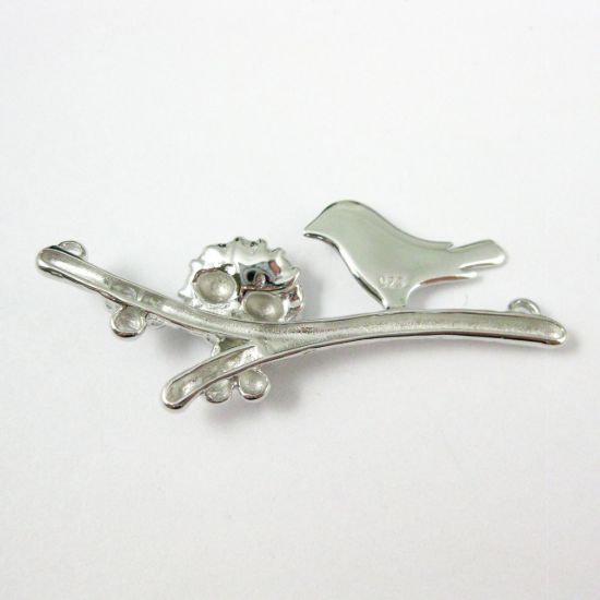 Wholesale Rhodium plated Sterling Silver Bird perched on a Branch with Nest and 2 Eggs, Charms and Pendants for Jewelry Making, Wholesale Findings