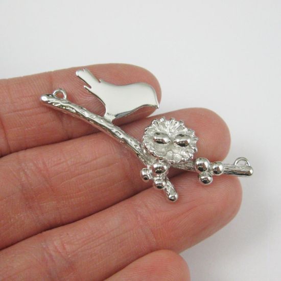 Wholesale Rhodium plated Sterling Silver Bird perched on a Branch with Nest and 2 Eggs, Charms and Pendants for Jewelry Making, Wholesale Findings