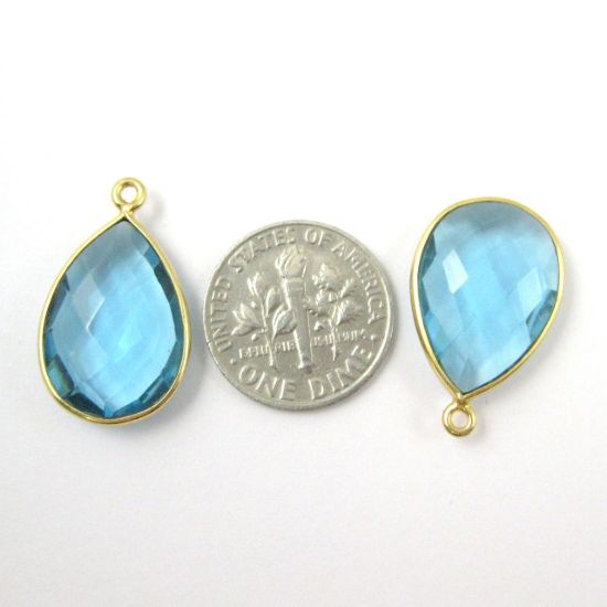 Wholesale Gold plated Sterling Silver Teardrop Bezel Blue Topaz Quartz Gemstone Pendant, Wholesale Gemstone Pendants for Jewelry Making