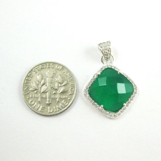 Wholesale Oxidized Sterling Silver Green Onyx Bezel Gemstone Diamond Shape Pave Pendant, Wholesale Gemstone Pendants for Jewelry Making
