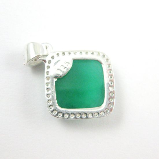 Wholesale Oxidized Sterling Silver Green Onyx Bezel Gemstone Diamond Shape Pave Pendant, Wholesale Gemstone Pendants for Jewelry Making