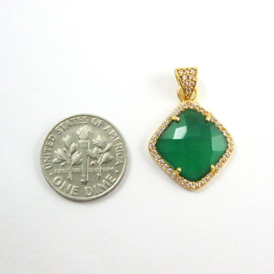 Wholesale Gold plated Sterling Silver Green Onyx Bezel Gemstone Diamond Shape Pave Pendant, Wholesale Gemstone Pendants for Jewelry Making