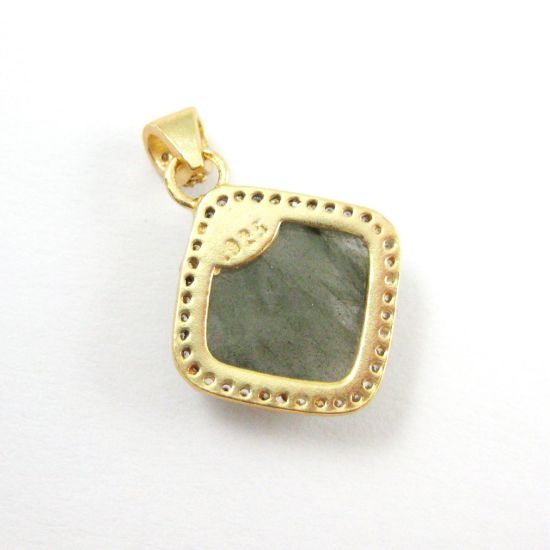 Wholesale Gold plated Sterling Silver Labradorite Bezel Gemstone Diamond Shape Pave Pendant, Wholesale Gemstone Pendants for Jewelry Making