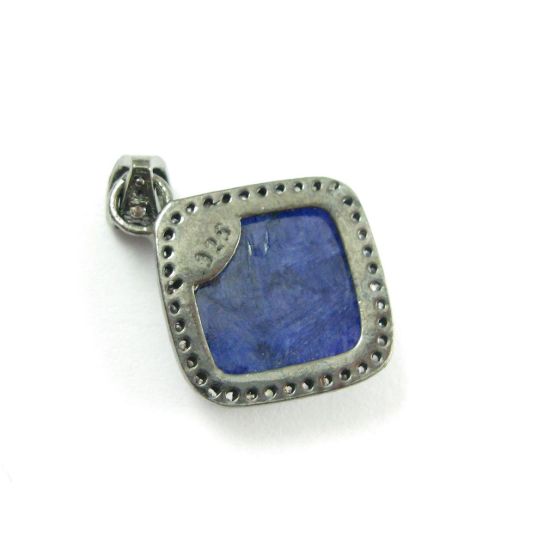 Wholesale Oxidized Sterling Silver Blue Sapphire Dyed Bezel Gemstone Diamond Shape Pave Pendant, Wholesale Gemstone Pendants for Jewelry Making