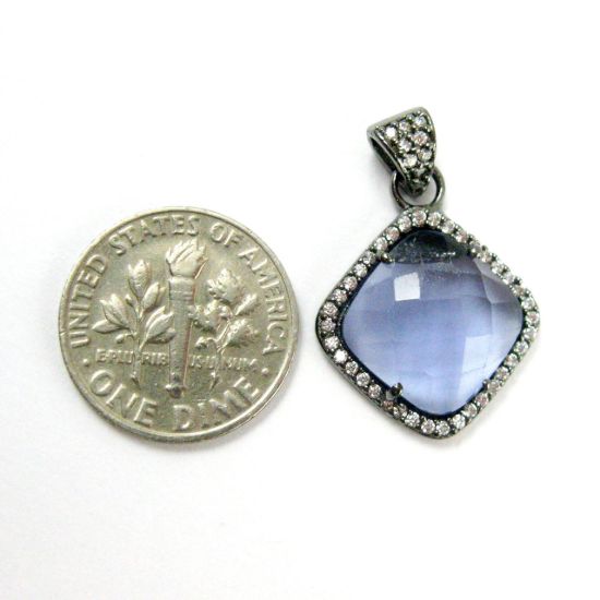 Wholesale Oxidized Sterling Silver Iolite Quartz Bezel Gemstone Diamond Shape Pave Pendant, Wholesale Gemstone Pendants for Jewelry Making