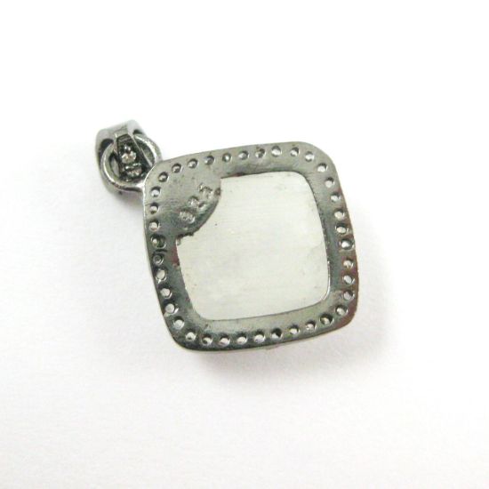 Wholesale Oxidized Sterling Silver Moonstone Bezel Gemstone Diamond Shape Pave Pendant, Wholesale Gemstone Pendants for Jewelry Making