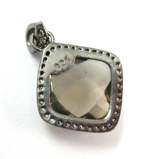 Wholesale Oxidized Sterling Silver Smokey Quartz Bezel Gemstone Diamond Shape Pave Pendant, Wholesale Gemstone Pendants for Jewelry Making