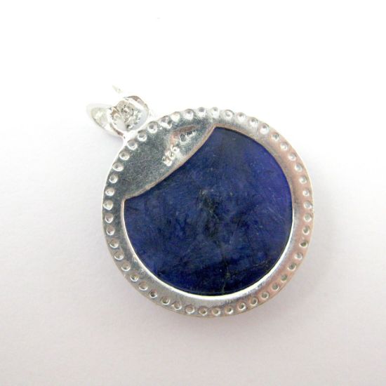 Wholesale Sterling Silver Dyed Blue Sapphire Bezel Gemstone Round Pave Pendant, Wholesale Gemstone Pendants for Jewelry Making