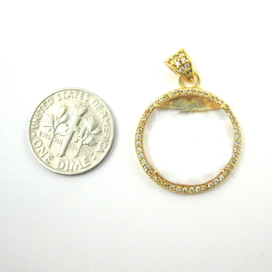 Wholesale Gold plated Sterling Silver Crystal Quartz Bezel Gemstone Round Pave Pendant, Wholesale Gemstone Pendants for Jewelry Making