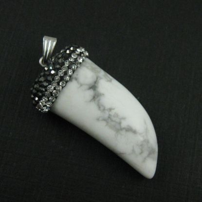 Wholesale Pave Pendant-White Turquoise Tusk Pendant,Zircon Pave Stone Setting Pendant- 44mm