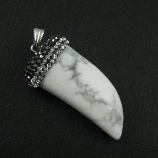 Wholesale Pave Pendant-White Turquoise Tusk Pendant,Zircon Pave Stone Setting Pendant- 44mm