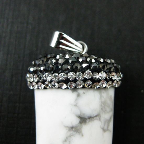 Wholesale Pave Pendant-White Turquoise Tusk Pendant,Zircon Pave Stone Setting Pendant- 44mm