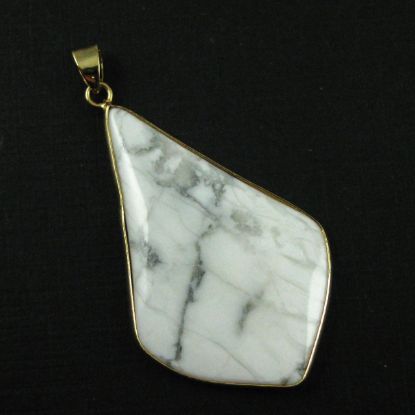Wholesale White Turquoise Diamond Pendant, Elongated Diamond Shape Pendant, Gold Edging