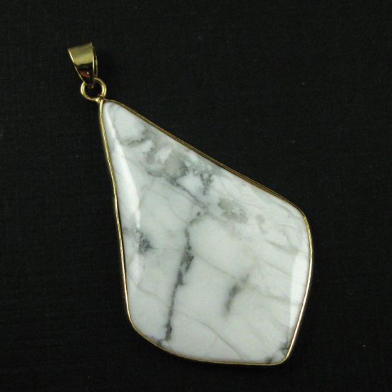 Wholesale White Turquoise Diamond Pendant, Elongated Diamond Shape Pendant, Gold Edging
