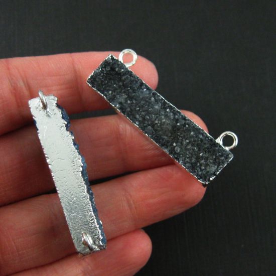 Wholesale Druzy Bar Connector Pendant, Rainbow Druzy Agate Bar- Top Rings- Silver plated Brass Edge and Bail -41mm