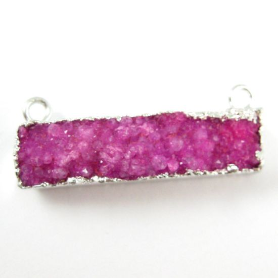 Wholesale Druzy Bar Connector Pendant, Rainbow Druzy Agate Bar- Top Rings- Silver plated Brass Edge and Bail -41mm