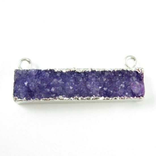 Wholesale Druzy Bar Connector Pendant, Rainbow Druzy Agate Bar- Top Rings- Silver plated Brass Edge and Bail -41mm